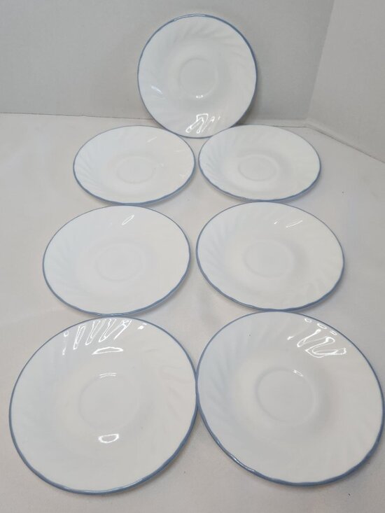 Set Of 7 Corelle English Meadow 6-inch saucers Swirl Blue Microwave-Safe 6 - Picture 1 of 5